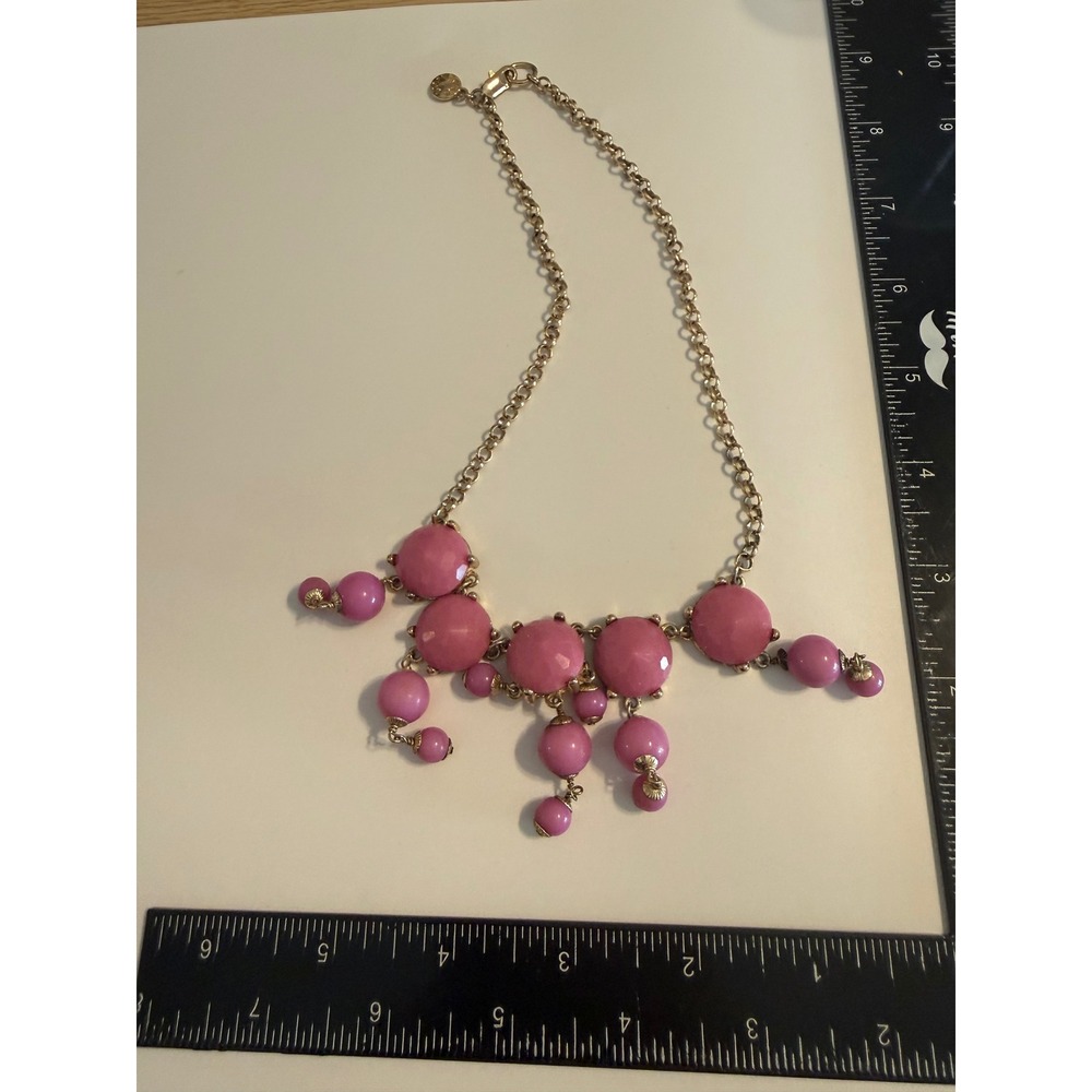 J.Crew Pink Statement Necklace Gold Tone Faceted Resin Bead Bib Necklace